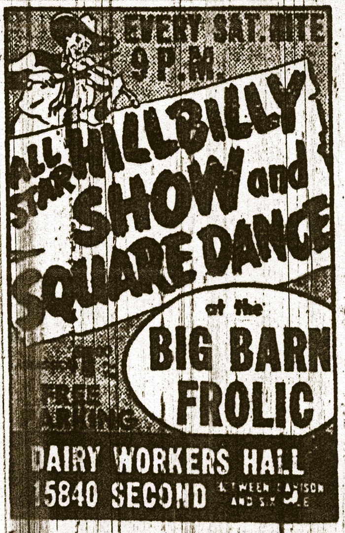 1952 newspaper ad for the "Big Barn Frolic"