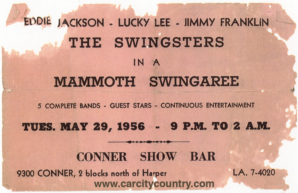 1956 handbill for Eddie Jackson, Lucky Lee and Jimmy Franklin gig at Conner Show Bar