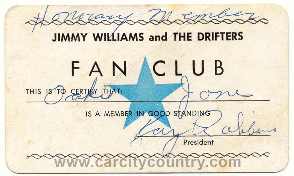 Jimmy Williams Fan Club card