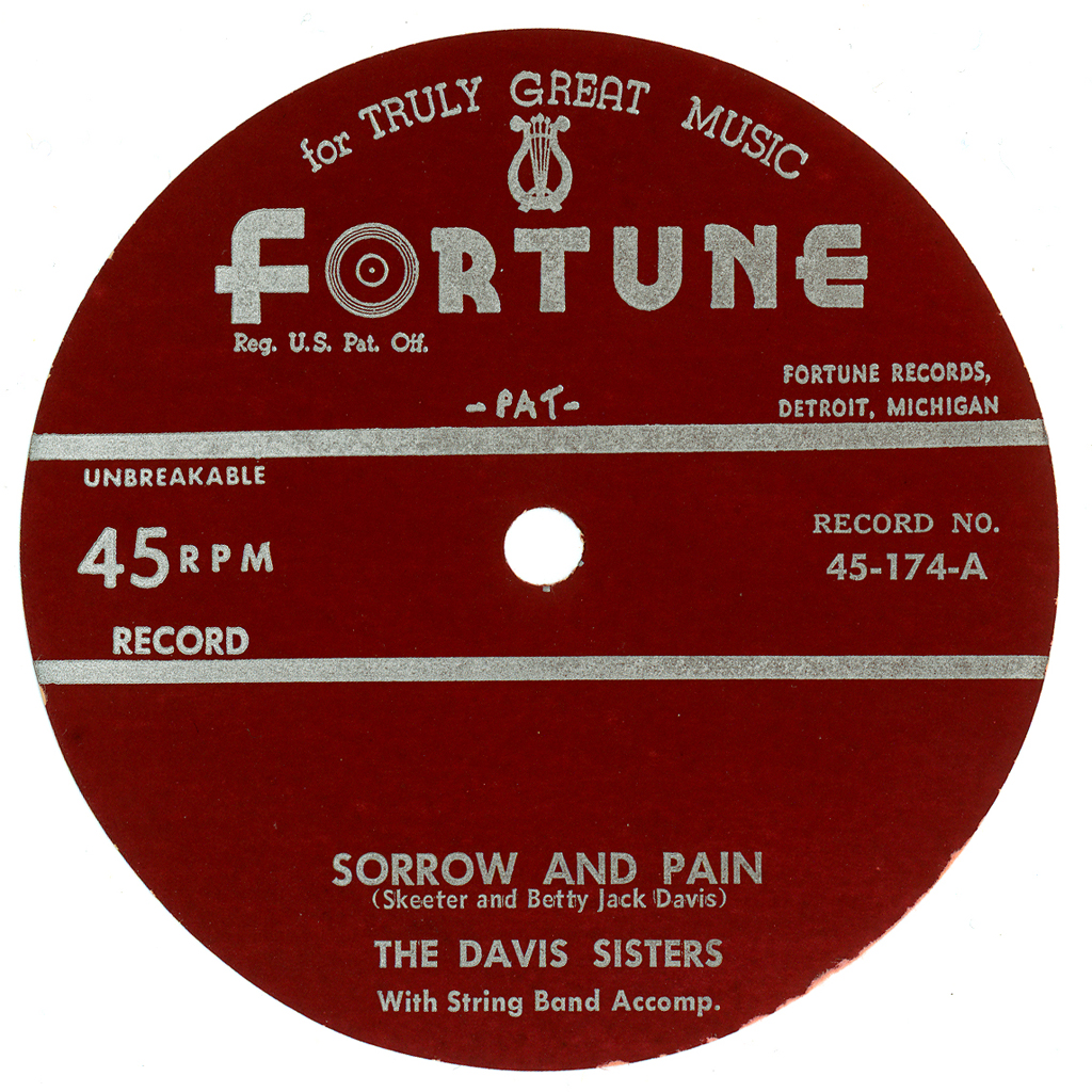 "Sorrow And Pain" by the Davis Sisters, Fortune 174-A 45rpm record label